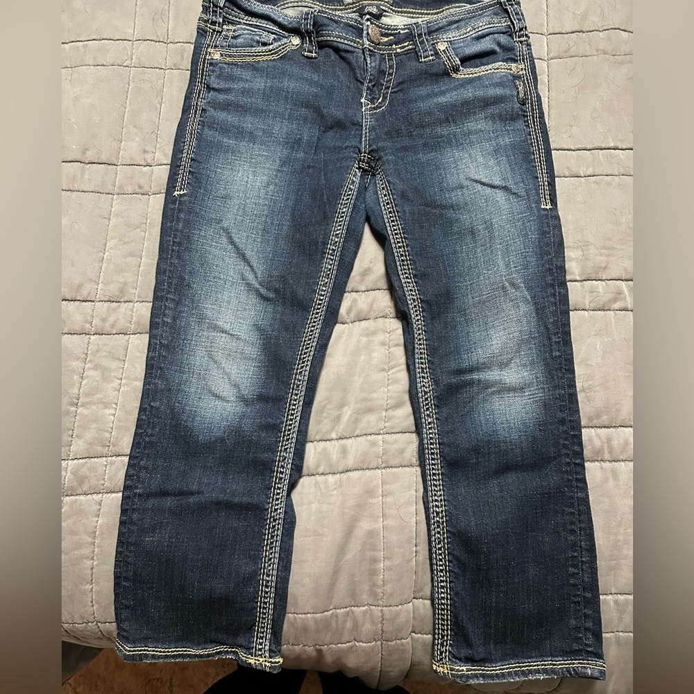Silver Jeans Women's AIKO CAPRI Dark Blue Denim